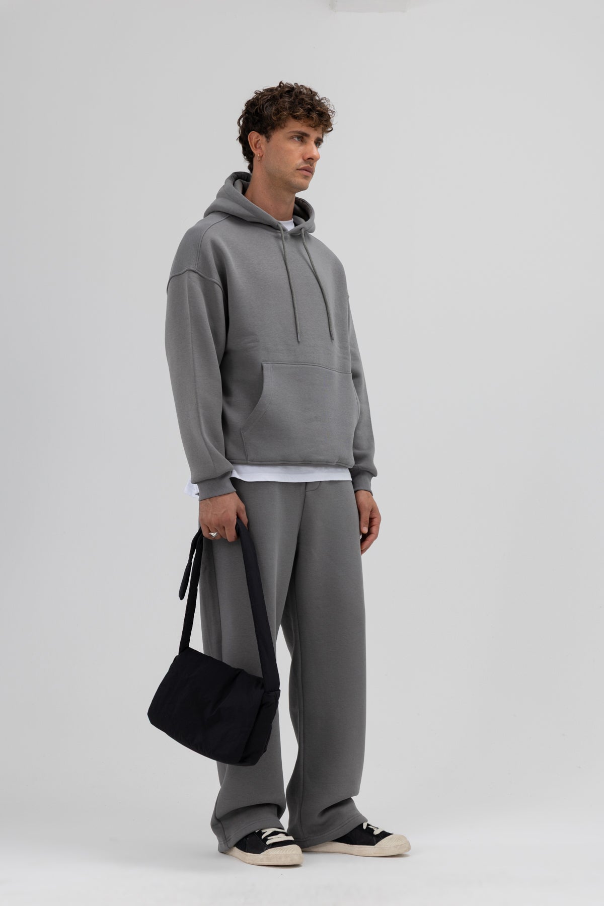 Basic Oversize Kapüşonlu Sweatshirt Füme