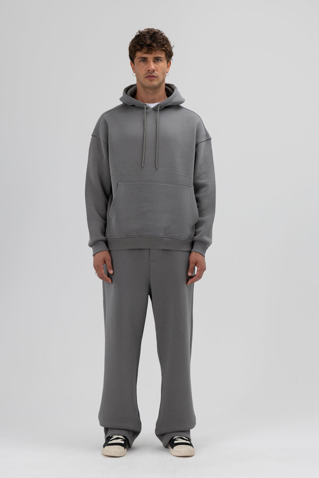 Basic Oversize Kapüşonlu Sweatshirt Füme