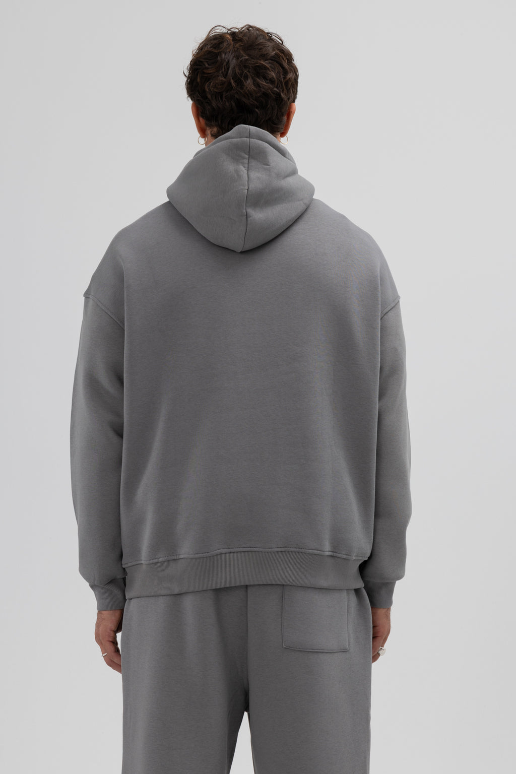 Basic Oversize Kapüşonlu Sweatshirt Füme