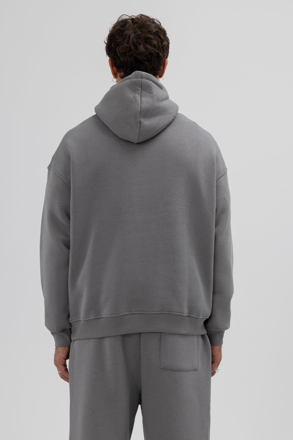 Basic Oversize Kapüşonlu Sweatshirt Füme