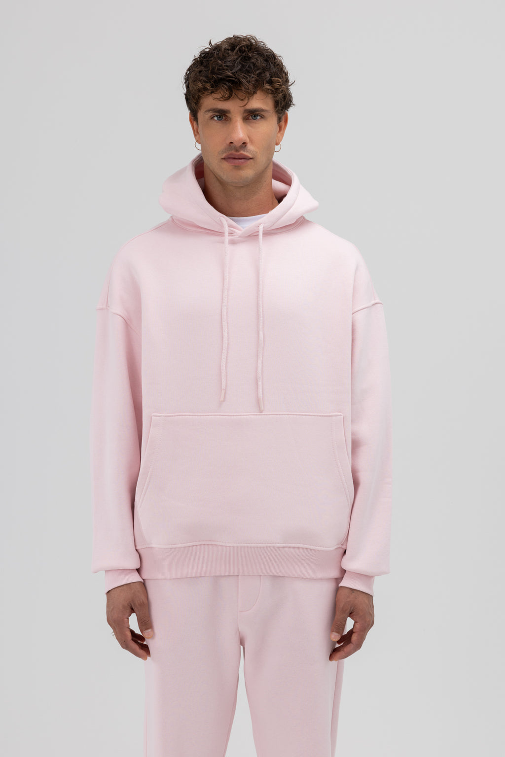 Basic Oversize Kapüşonlu Sweatshirt Pembe