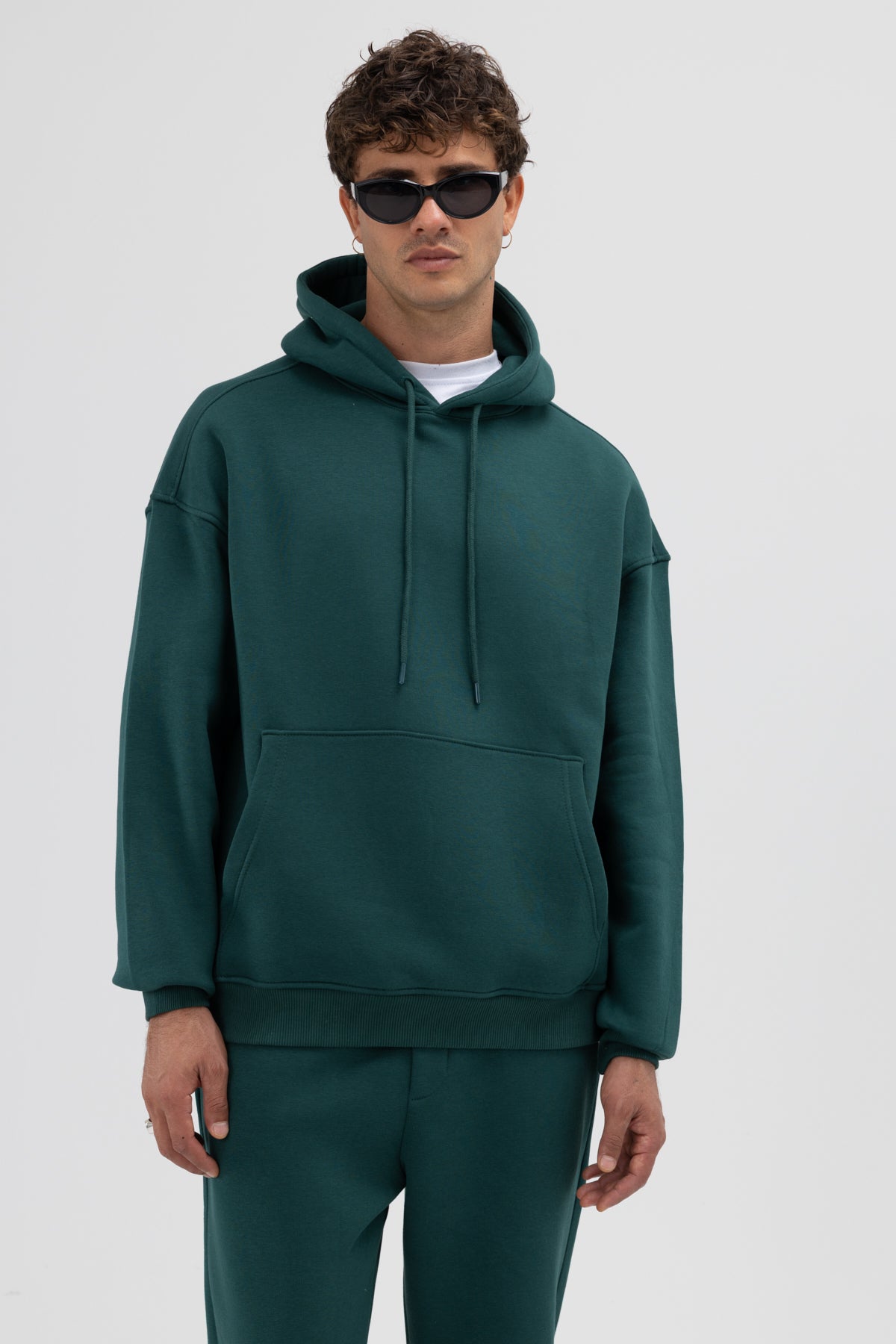 Basic Oversize Kapüşonlu Sweatshirt Nefti