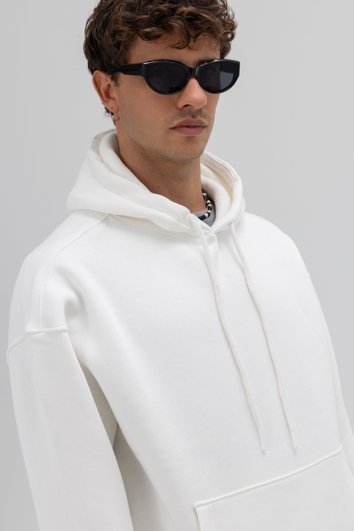 Basic Oversize Kapüşonlu Sweatshirt Ekru