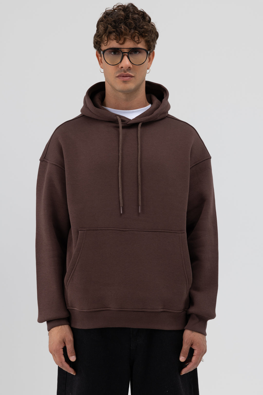 Basic Oversize Kapüşonlu Sweatshirt Kahve