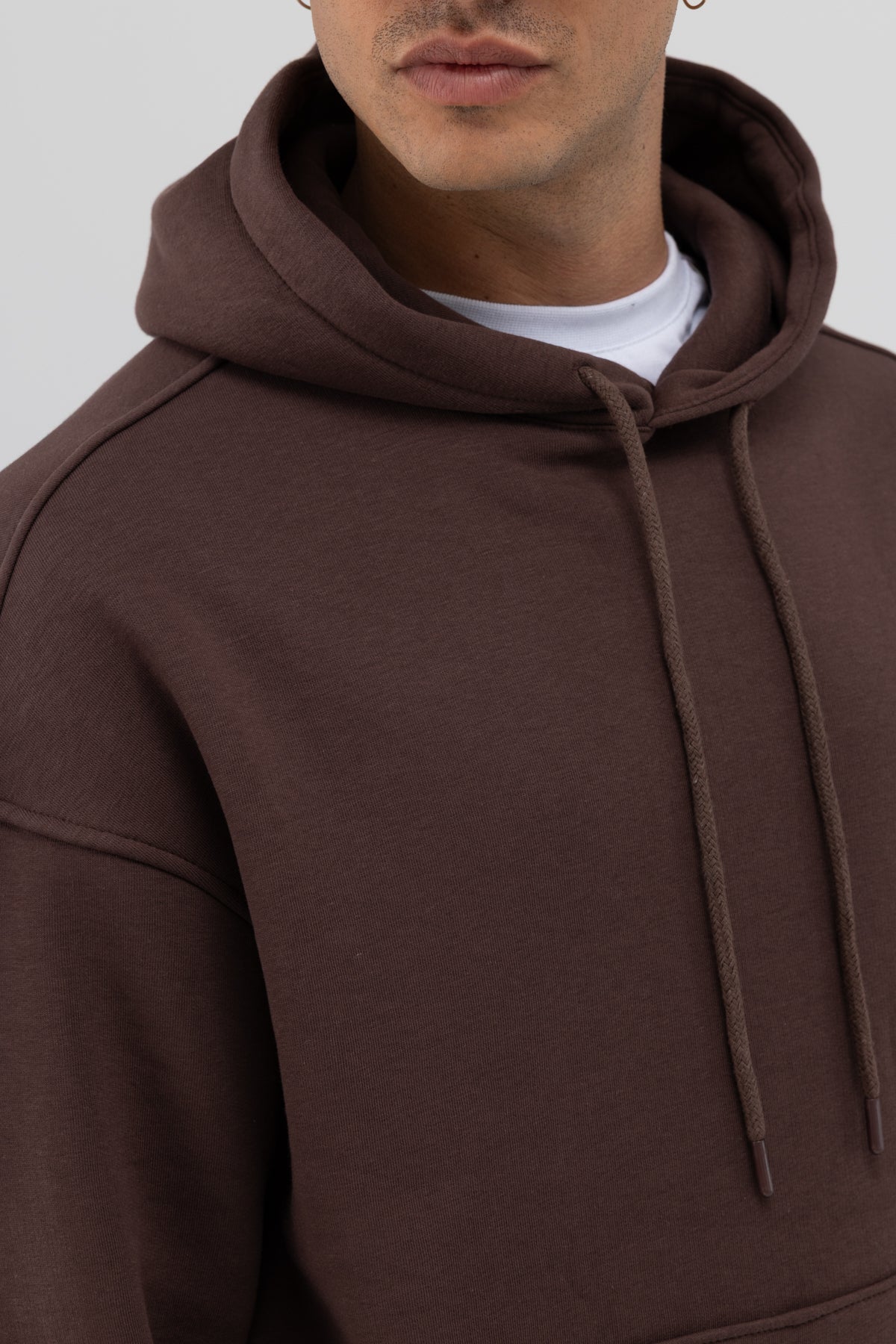 Basic Oversize Kapüşonlu Sweatshirt Kahve