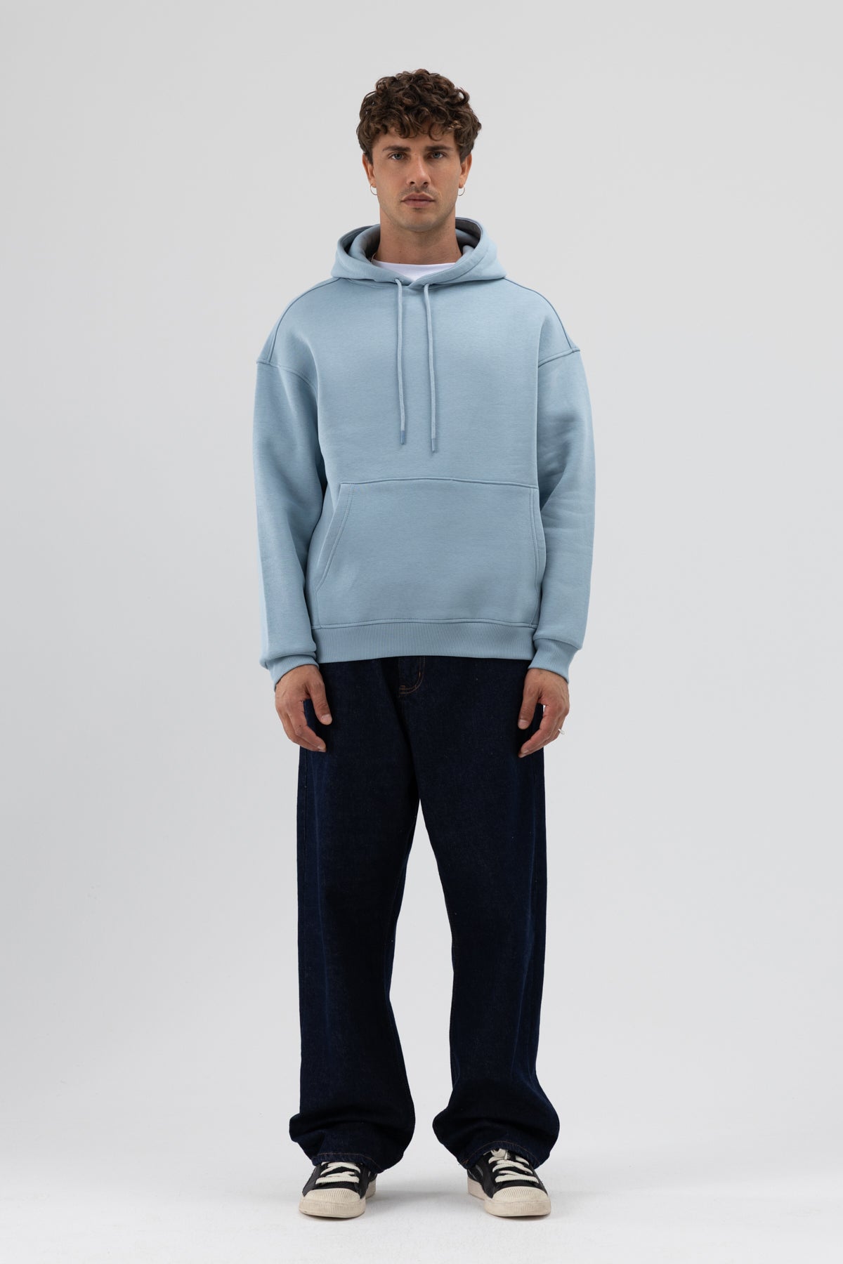 Basic Oversize Kapüşonlu Sweatshirt Koyu Mavi