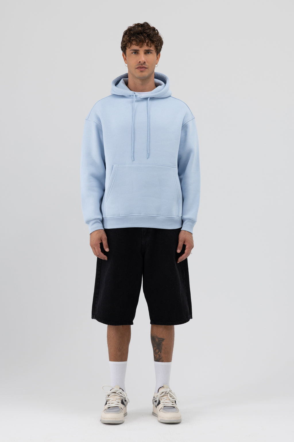Basic Oversize Kapüşonlu Sweatshirt Bebe Mavi