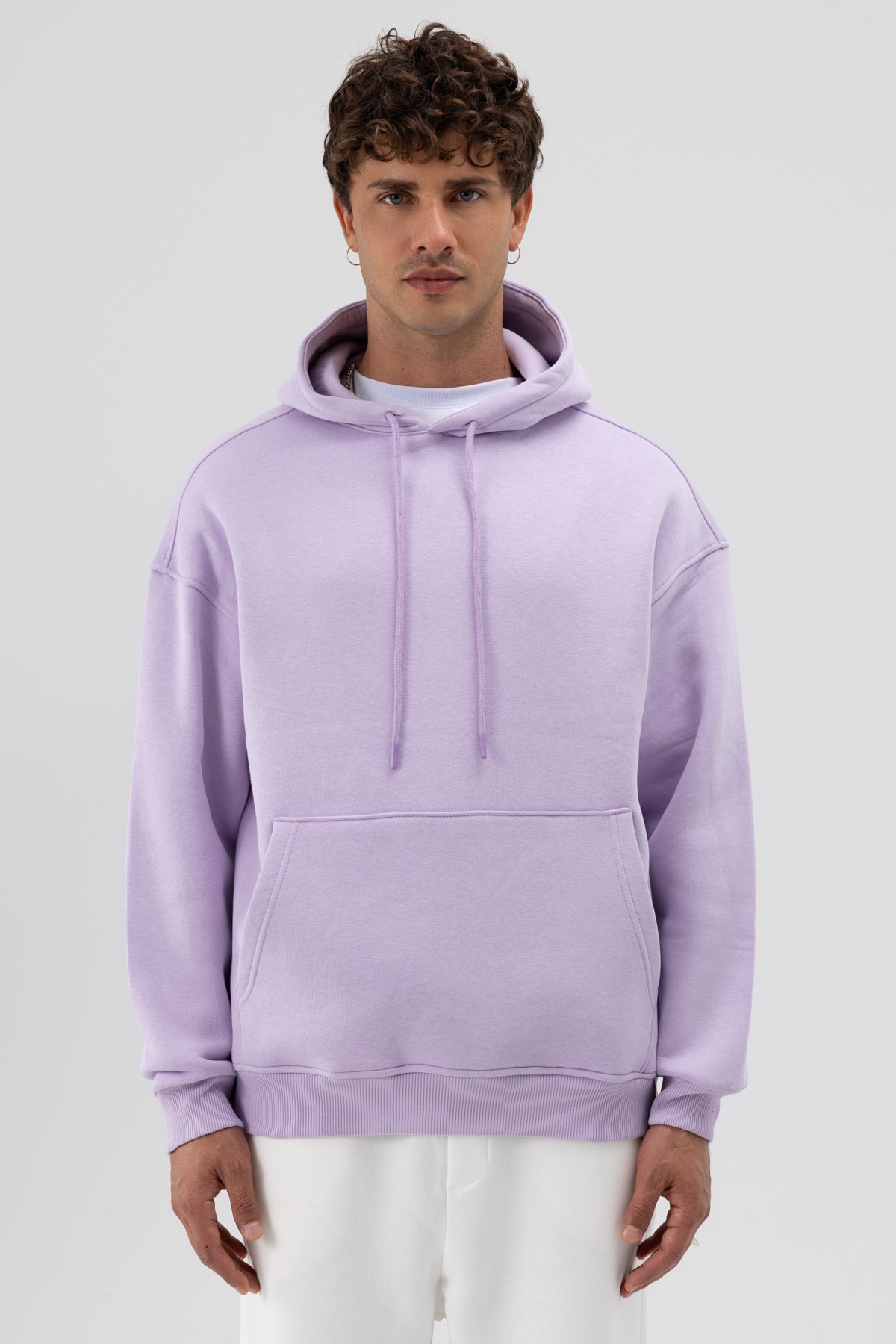 Basic Oversize Kapüşonlu Sweatshirt Lila