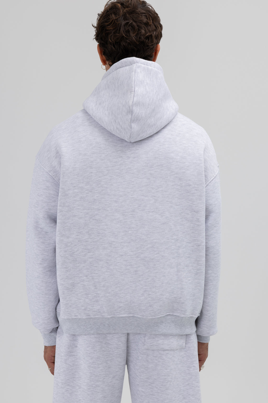 Basic Oversize Kapüşonlu Sweatshirt Kar Melanj