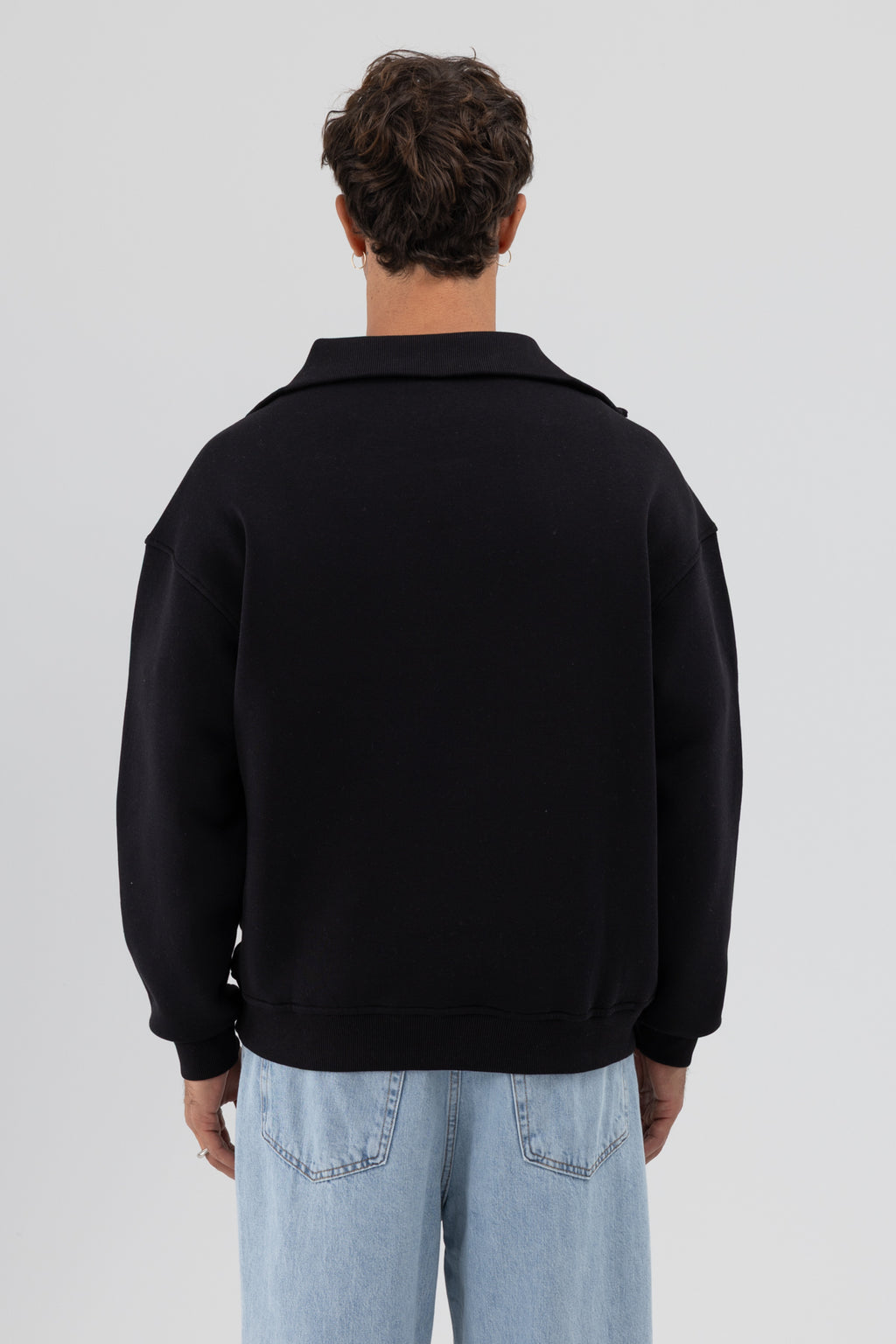 Basic Fermuarlı Dik Yaka Sweatshirt Siyah