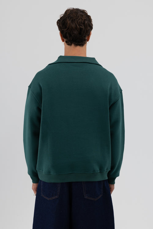 Basic Fermuarlı Dik Yaka Sweatshirt Nefti
