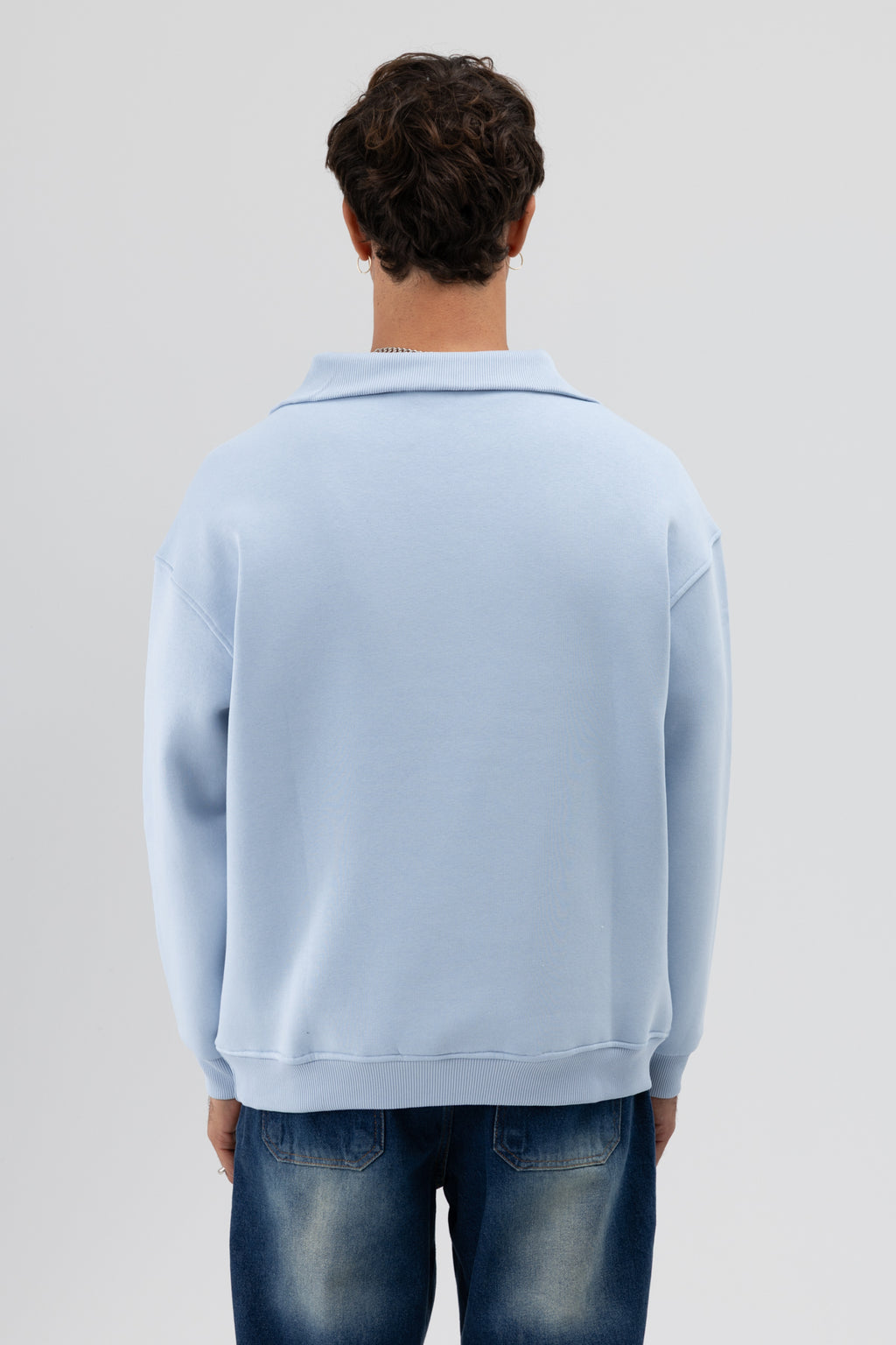 Basic Fermuarlı Dik Yaka Sweatshirt Bebe Mavi