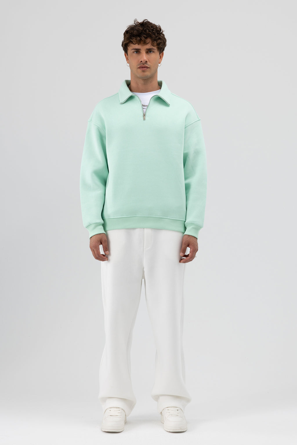 Oversize Fermuarlı Dik Yaka Sweatshirt Mint