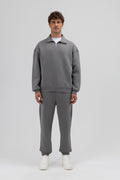 Oversize Fermuarlı Dik Yaka Sweatshirt Füme