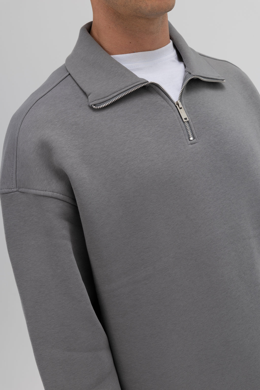 Oversize Fermuarlı Dik Yaka Sweatshirt Füme
