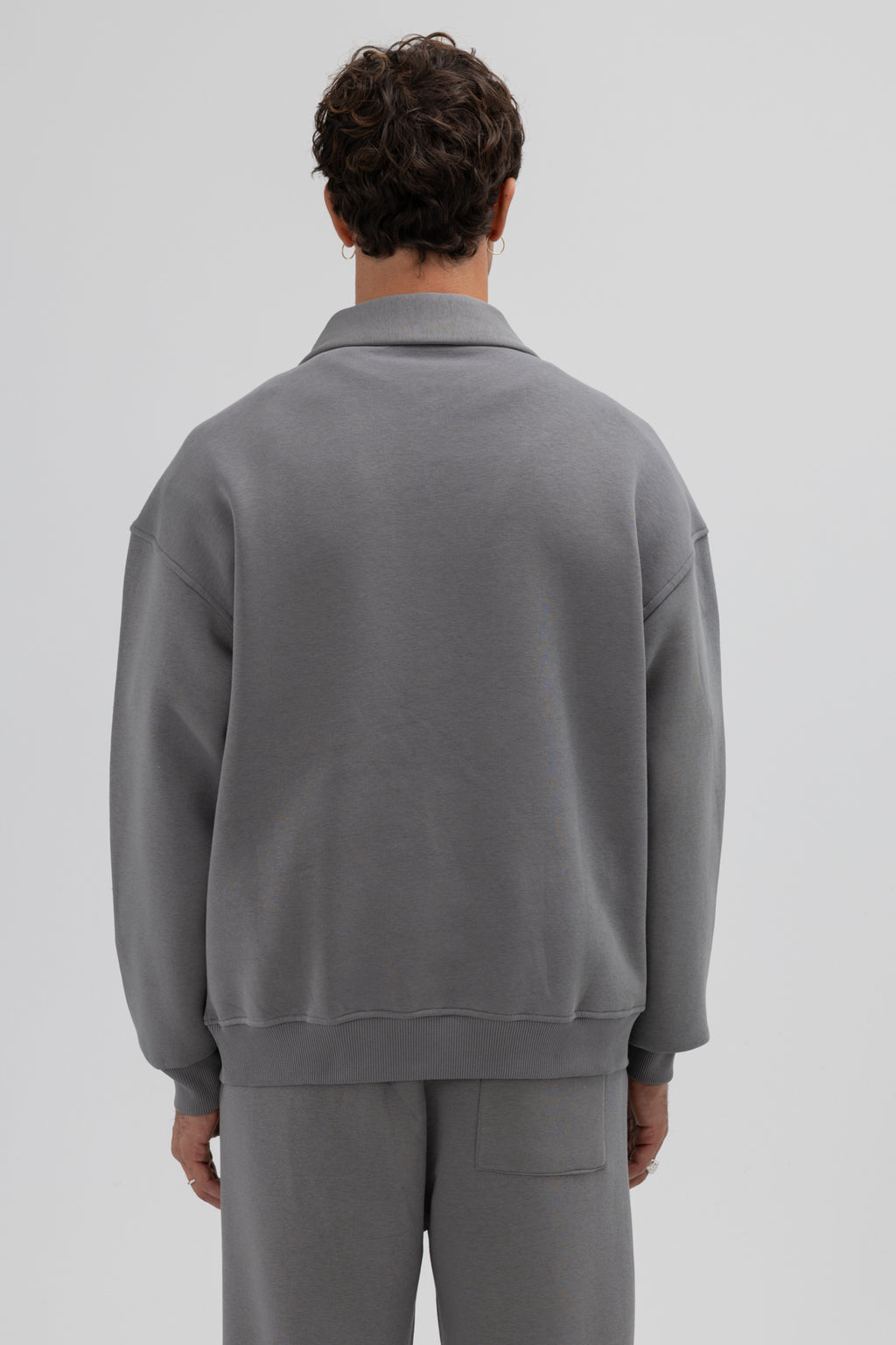 Oversize Fermuarlı Dik Yaka Sweatshirt Füme