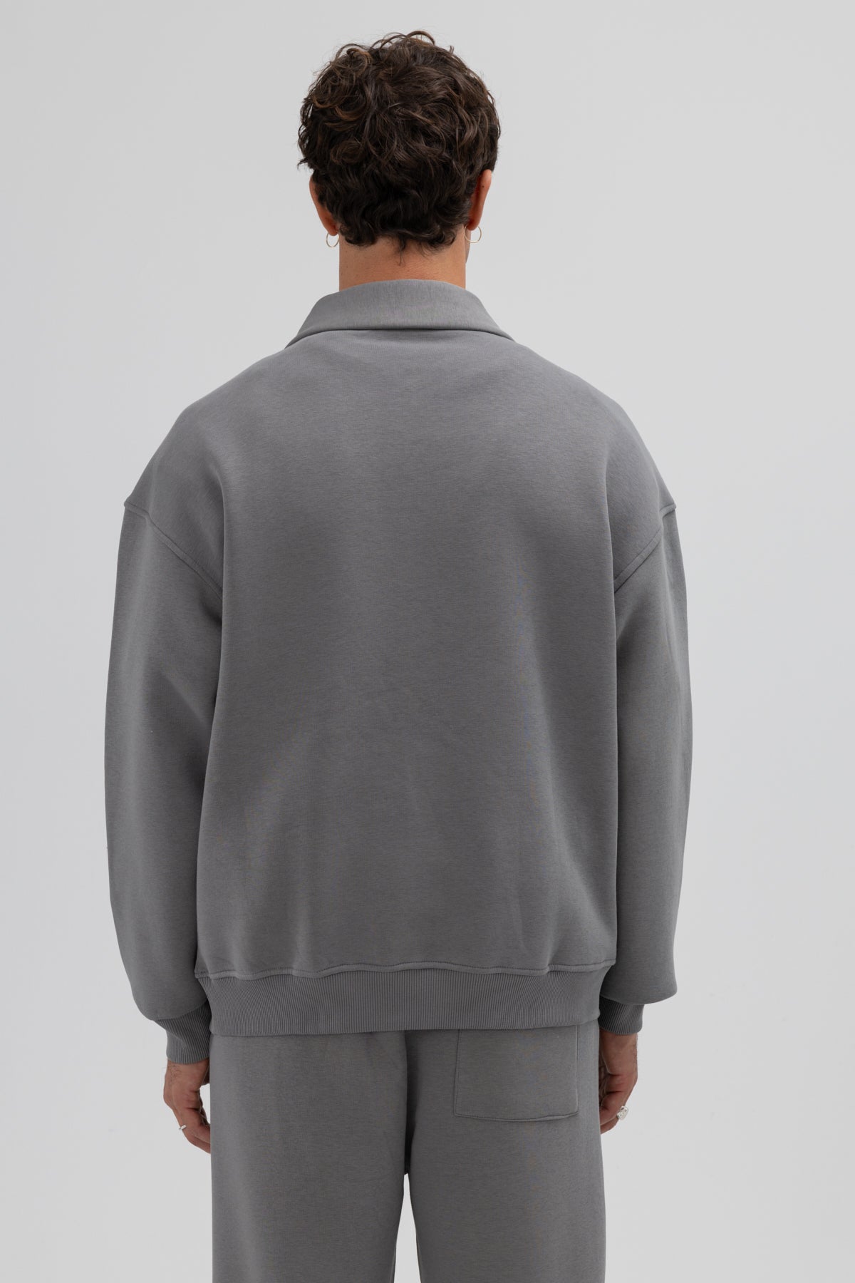 Oversize Fermuarlı Dik Yaka Sweatshirt Füme