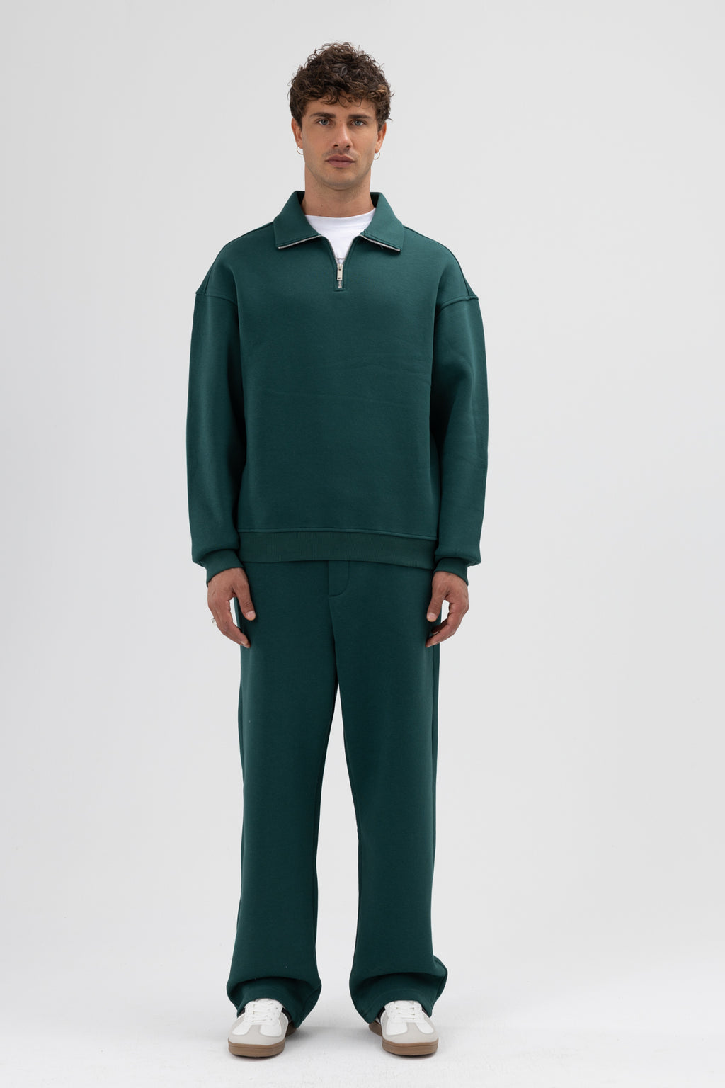 Oversize Fermuarlı Dik Yaka Sweatshirt Nefti