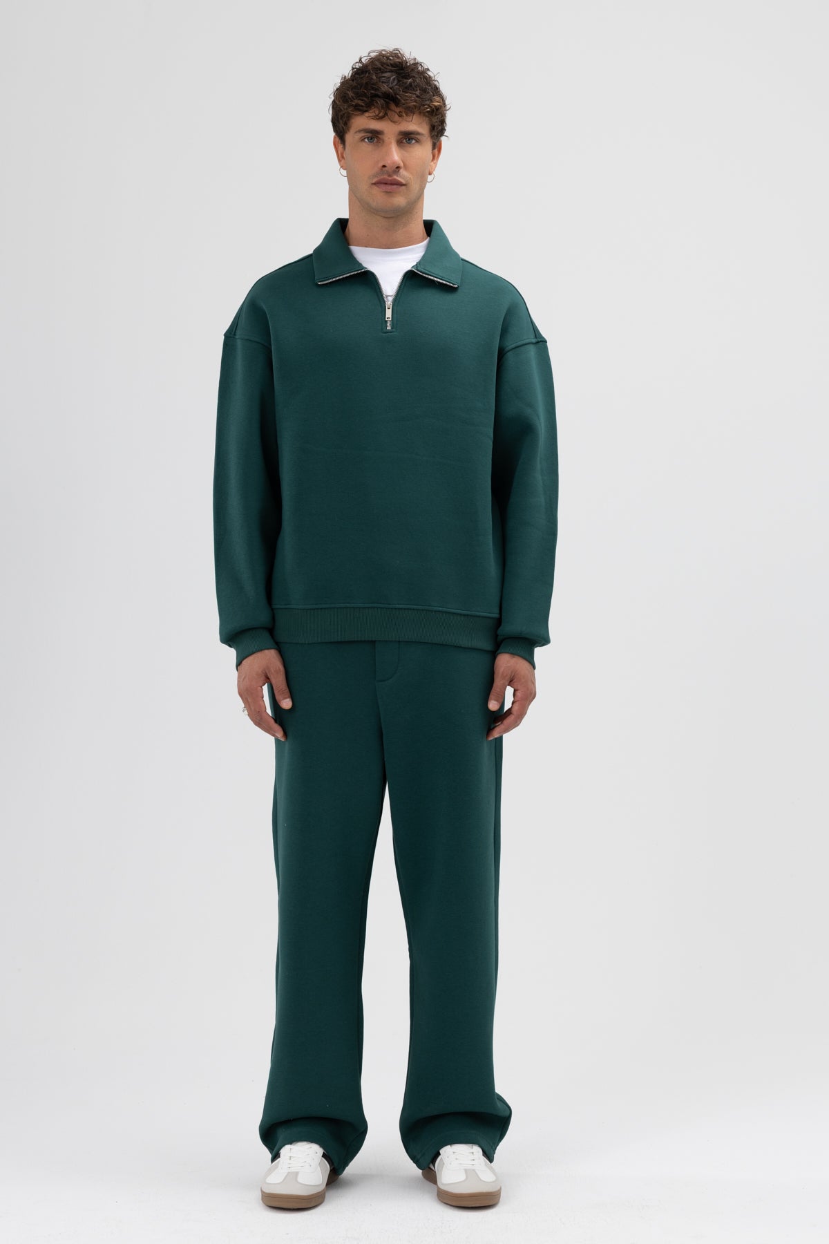 Oversize Fermuarlı Dik Yaka Sweatshirt Nefti