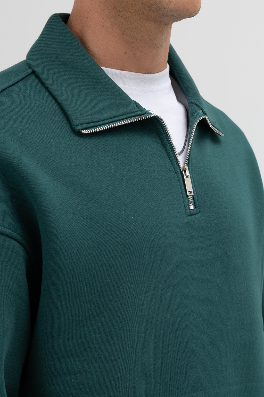 Oversize Fermuarlı Dik Yaka Sweatshirt Nefti
