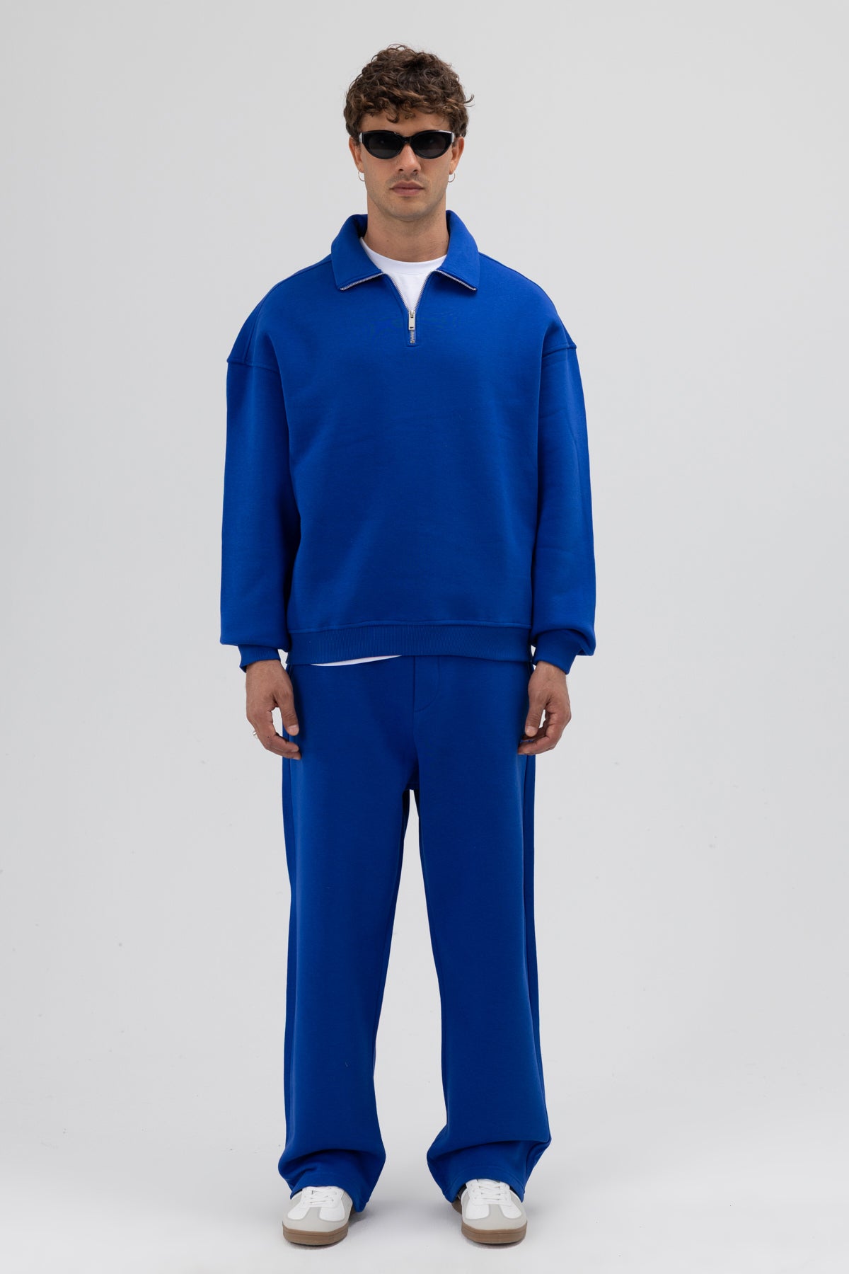 Oversize Fermuarlı Dik Yaka Sweatshirt Saks