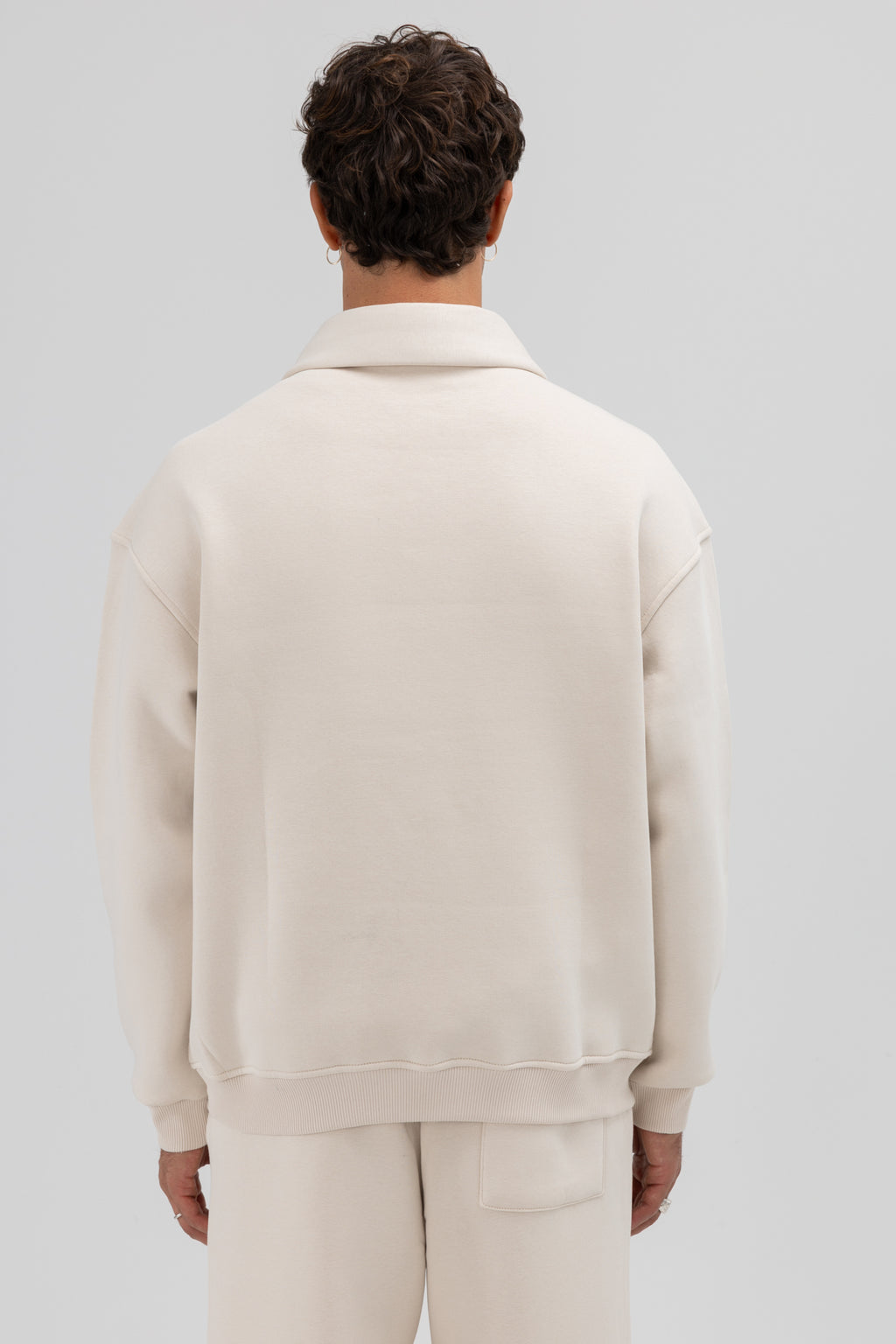 Oversize Fermuarlı Dik Yaka Sweatshirt Taş