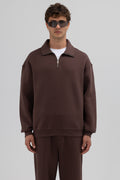 Oversize Fermuarlı Dik Yaka Sweatshirt Kahve