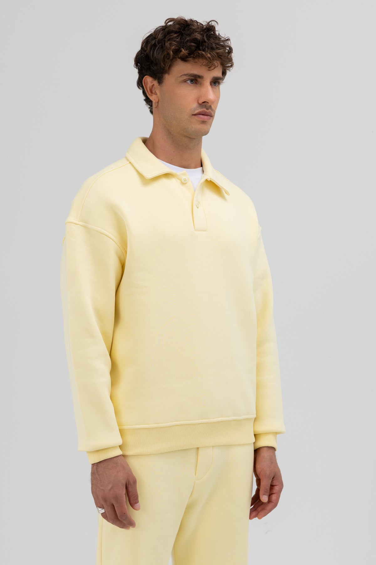 Basic Polo Yaka Sweatshirt Sarı