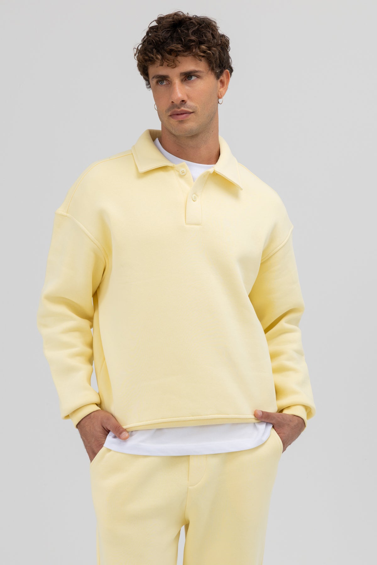 Basic Polo Yaka Sweatshirt Sarı
