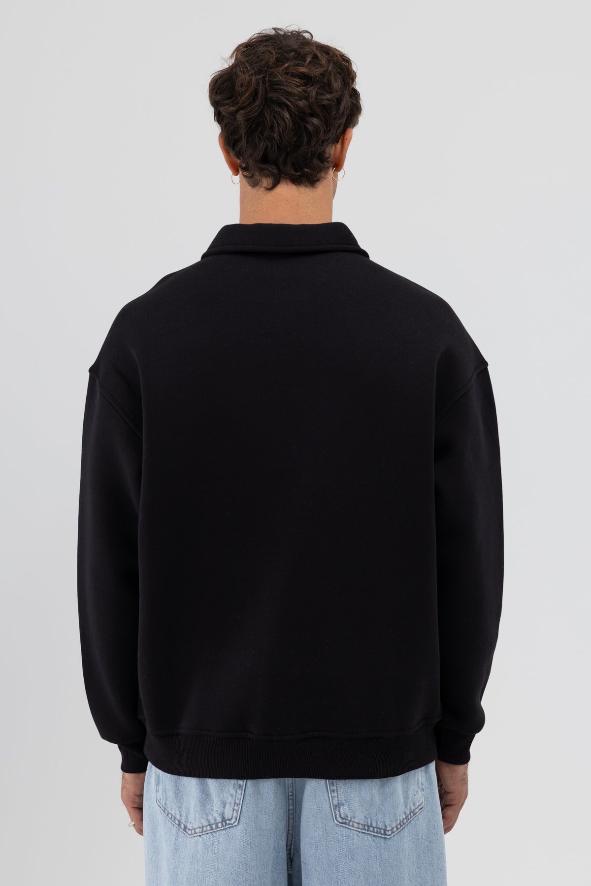 Basic Polo Yaka Sweatshirt Siyah