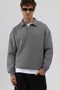 Basic Polo Yaka Sweatshirt Füme