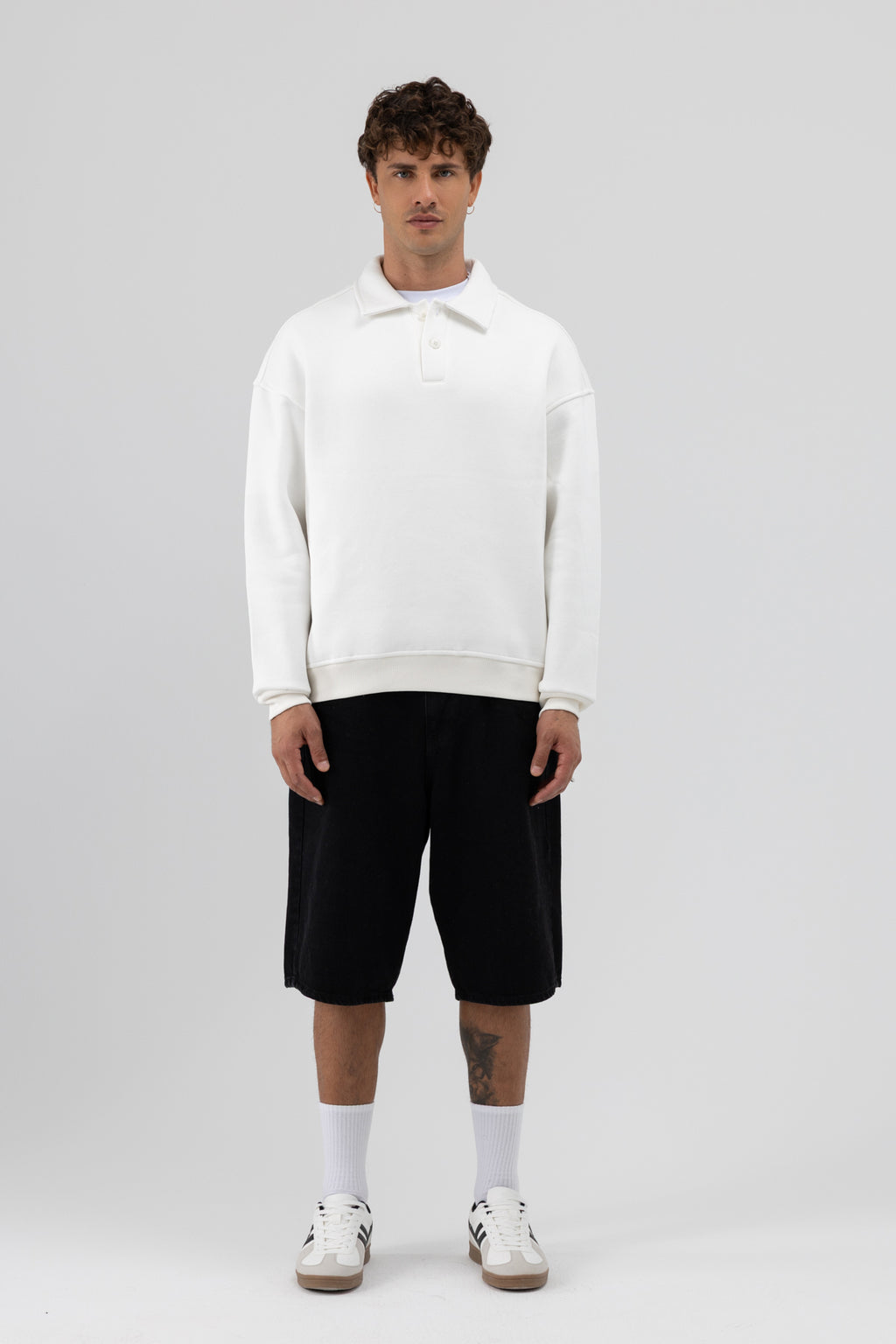 Basic Polo Yaka Sweatshirt Ekru