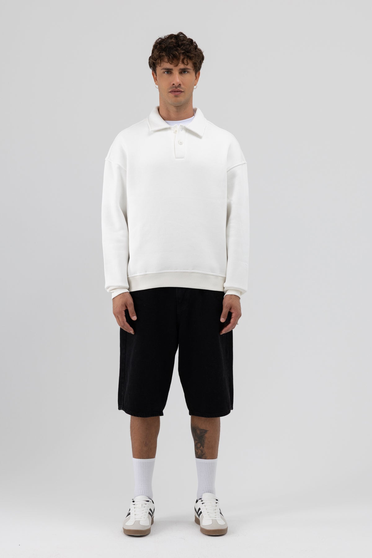 Basic Polo Yaka Sweatshirt Ekru