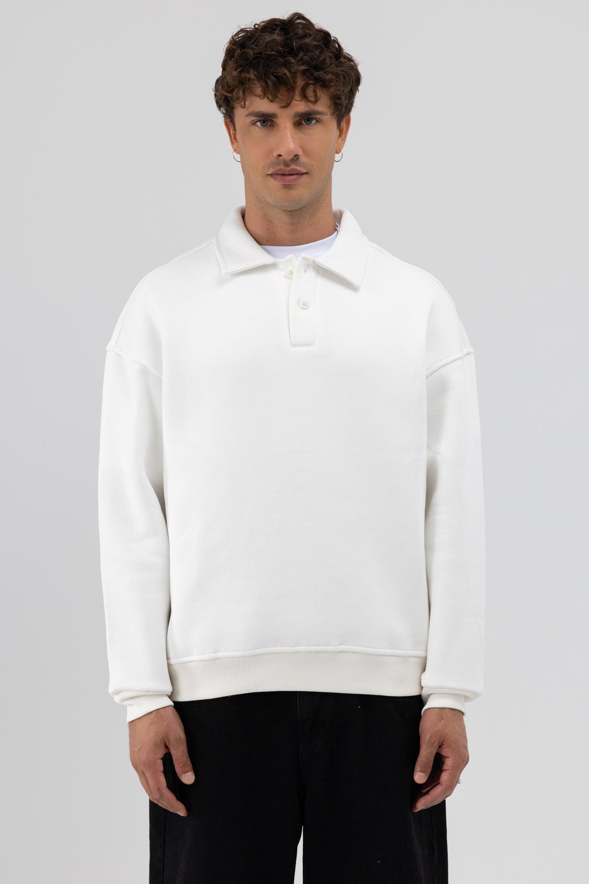 Basic Polo Yaka Sweatshirt Ekru