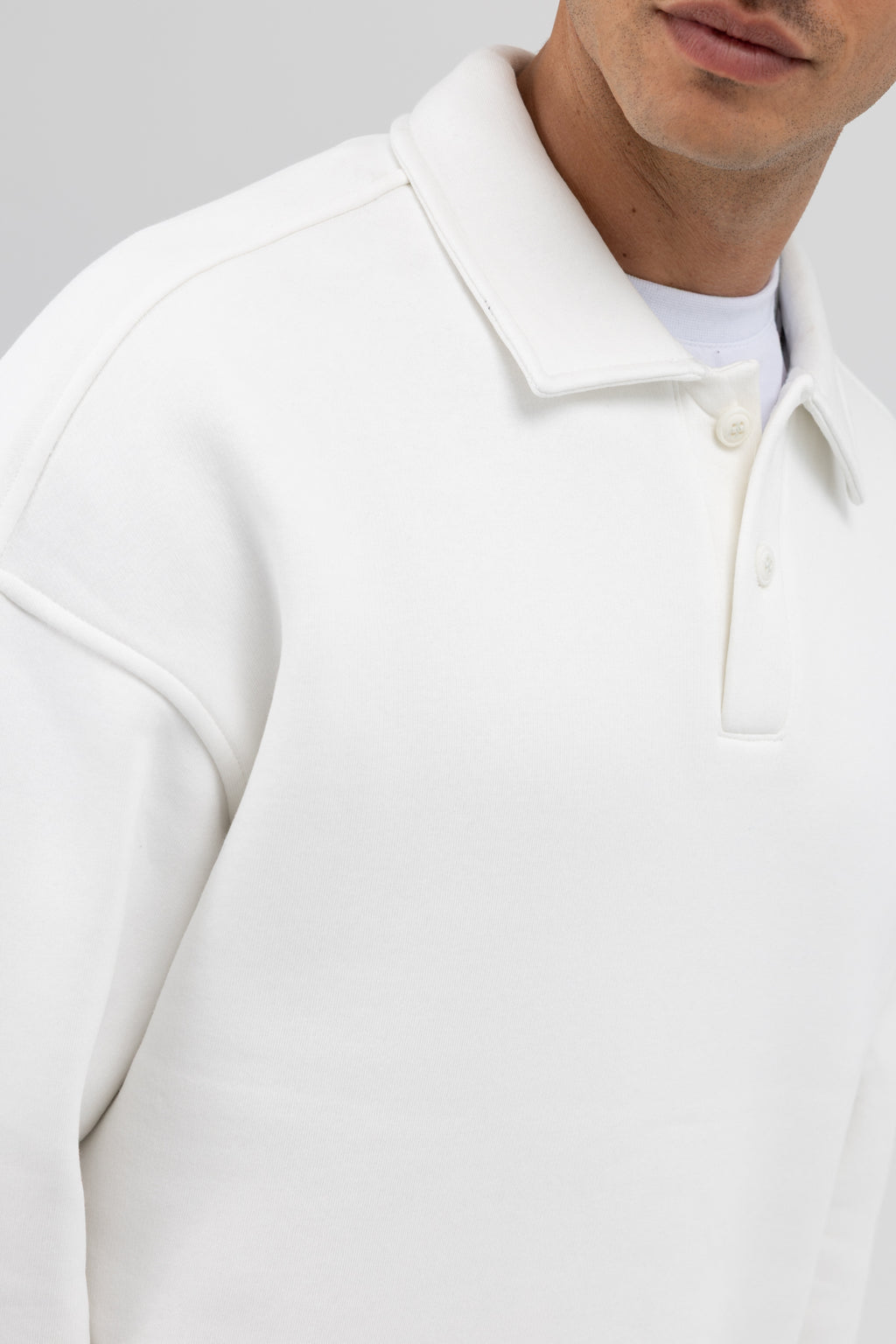 Basic Polo Yaka Sweatshirt Ekru