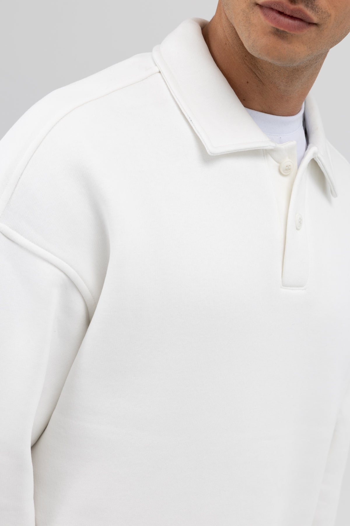 Basic Polo Yaka Sweatshirt Ekru