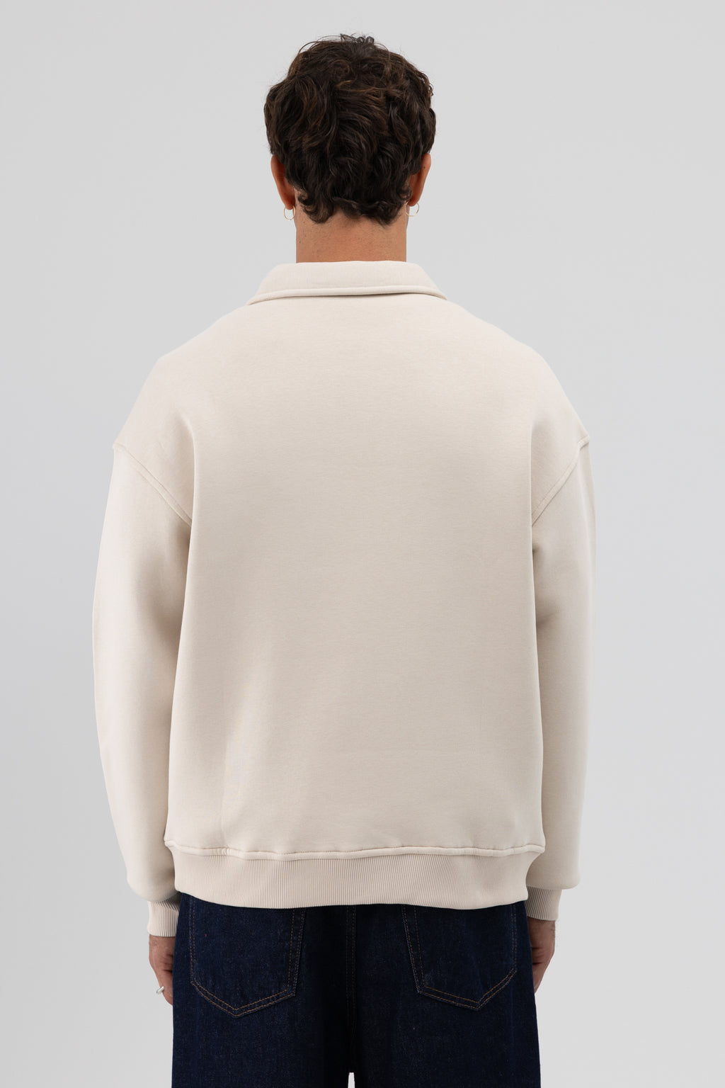 Basic Polo Yaka Sweatshirt Taş