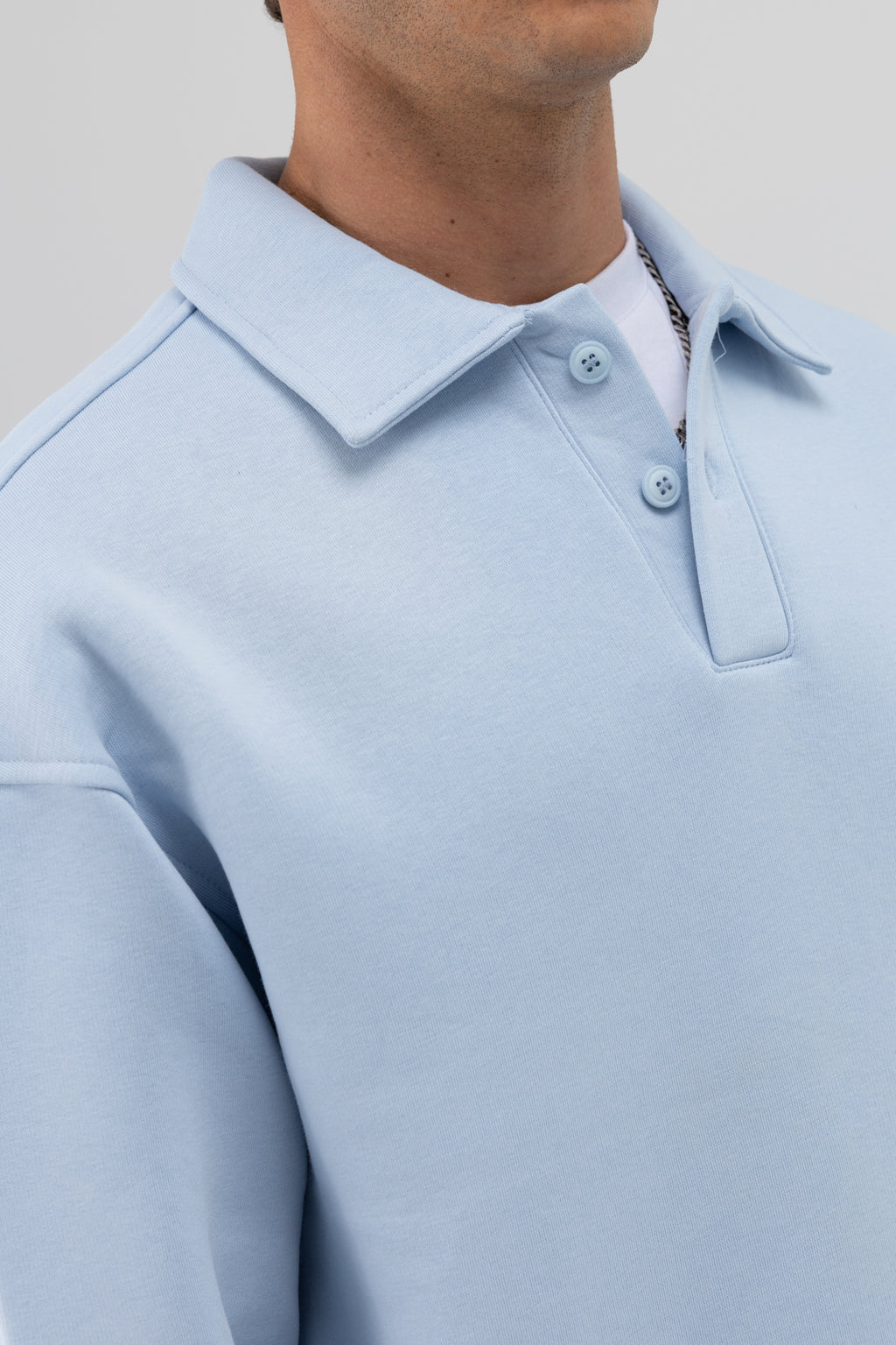 Basic Polo Yaka Sweatshirt Bebe Mavi