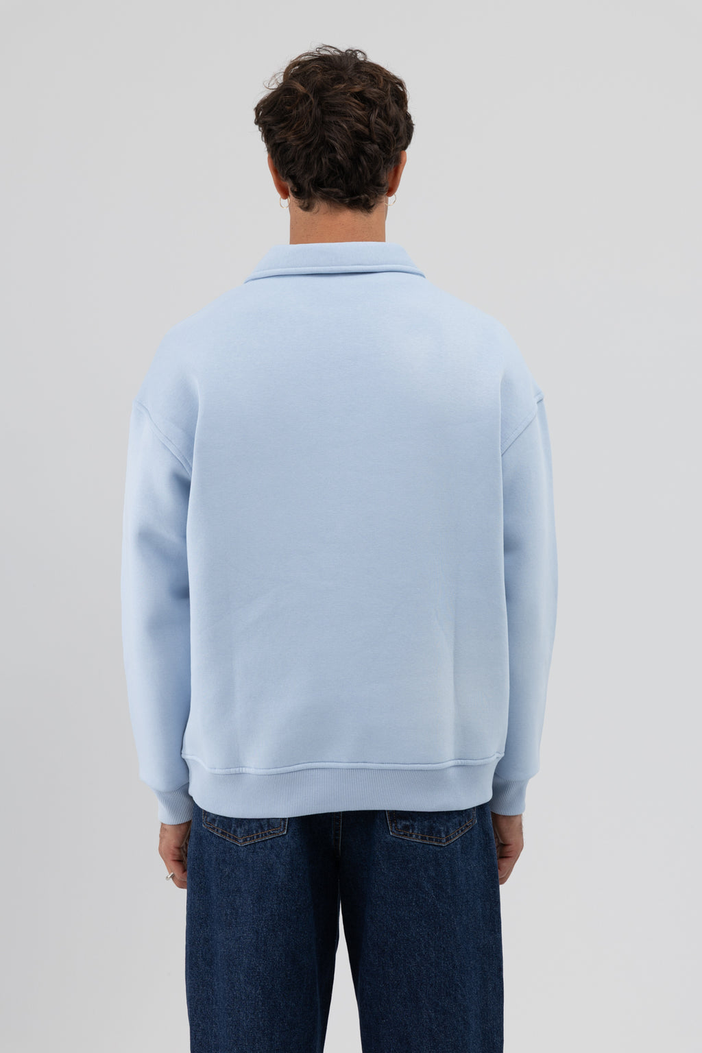 Basic Polo Yaka Sweatshirt Bebe Mavi