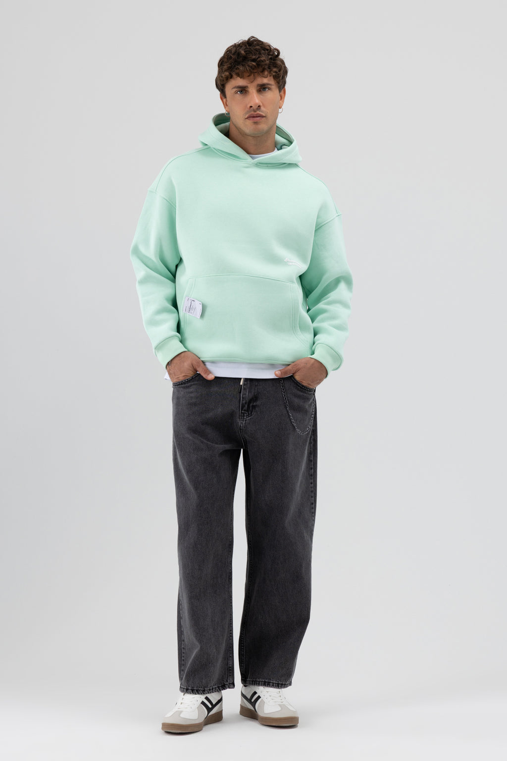 Oversize Kapüşonlu Baskılı Sweatshirt Mint