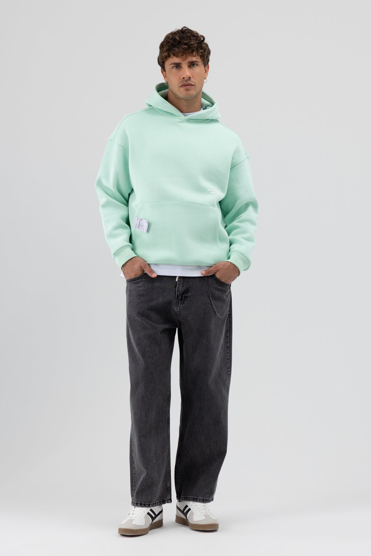 Oversize Kapüşonlu Baskılı Sweatshirt Mint