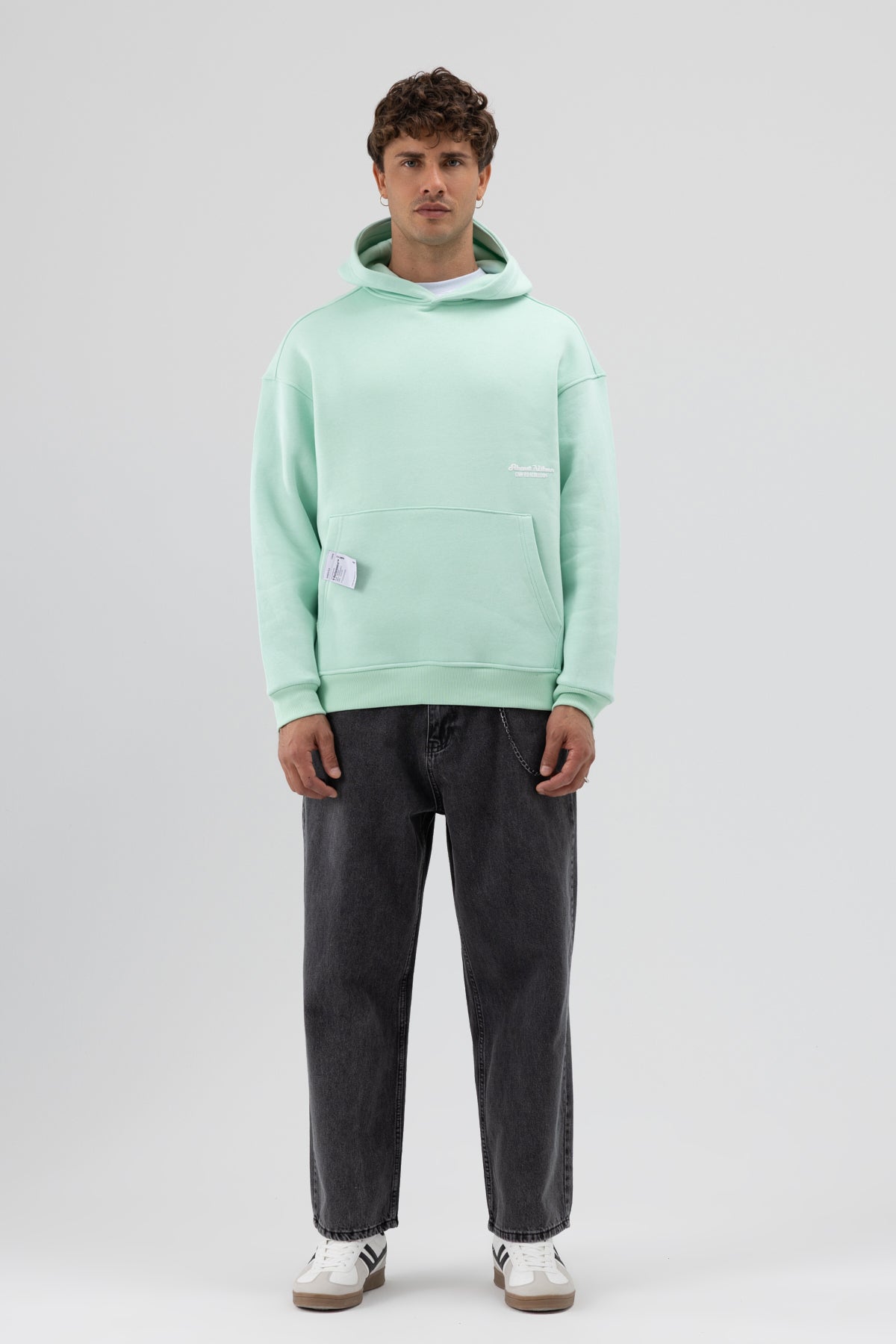 Oversize Kapüşonlu Baskılı Sweatshirt Mint