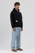 Oversize Kapüşonlu Baskılı Sweatshirt Siyah