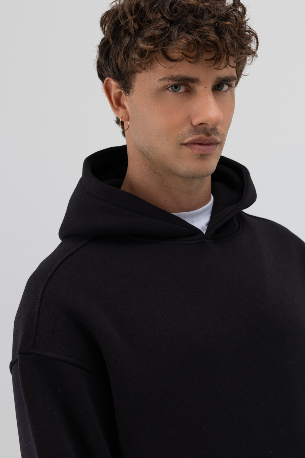 Oversize Kapüşonlu Baskılı Sweatshirt Siyah