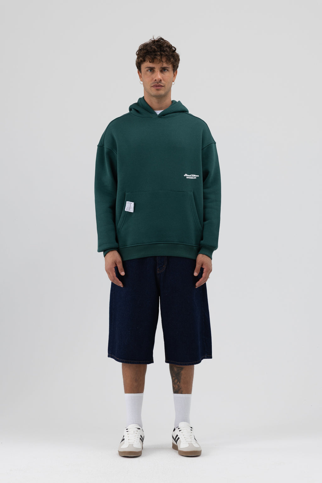 Oversize Kapüşonlu Baskılı Sweatshirt Nefti