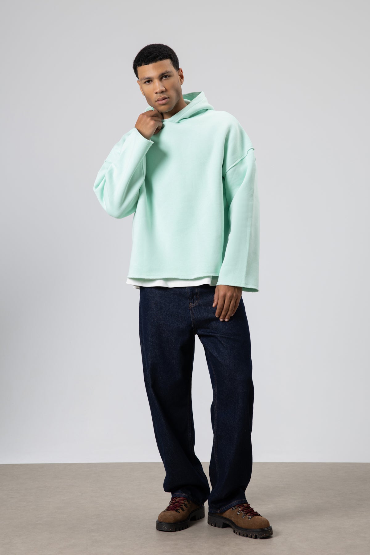 Basic Oversize Dikişsiz Kapüşonlu Sweatshirt Mint