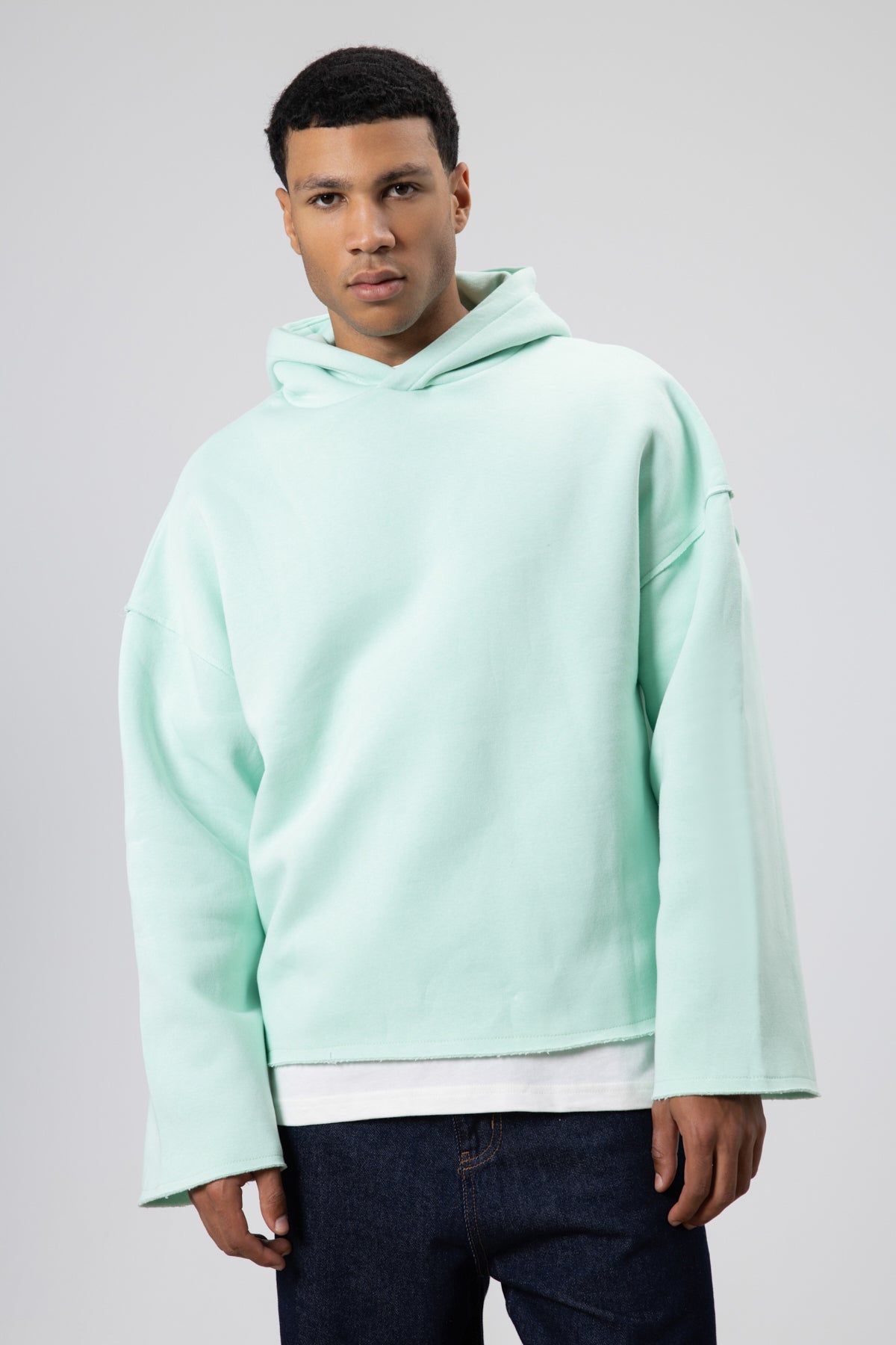 Basic Oversize Dikişsiz Kapüşonlu Sweatshirt Mint
