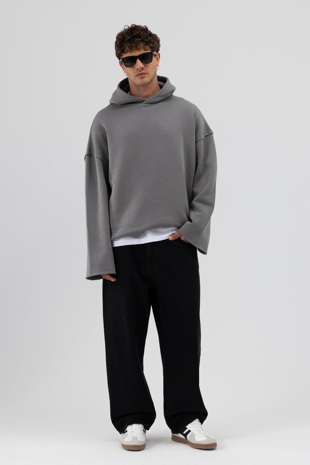 Basic Oversize Dikişsiz Kapüşonlu Sweatshirt Füme