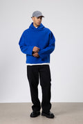 Basic Oversize Dikişsiz Kapüşonlu Sweatshirt Saks