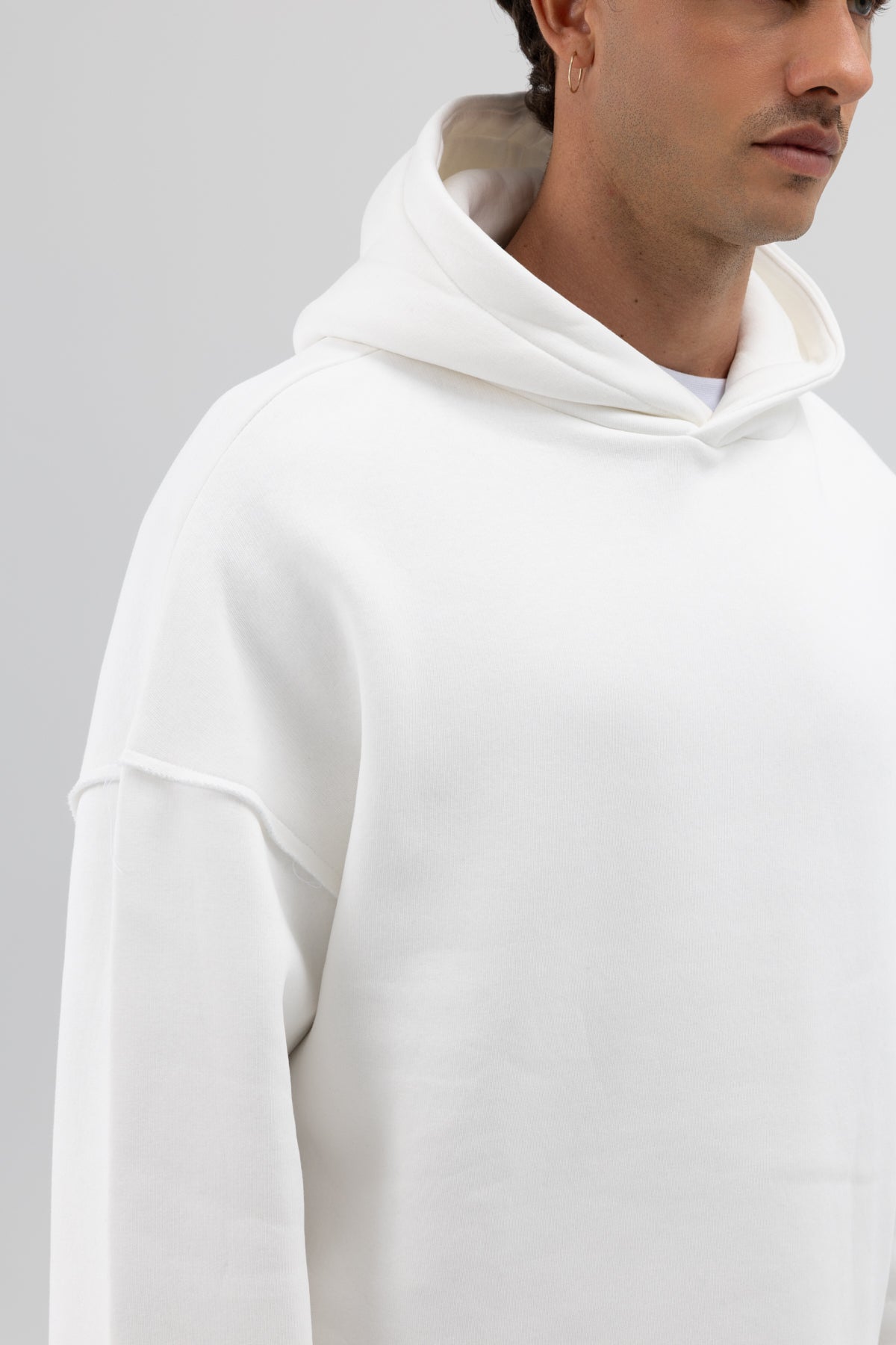Basic Oversize Dikişsiz Kapüşonlu Sweatshirt Ekru